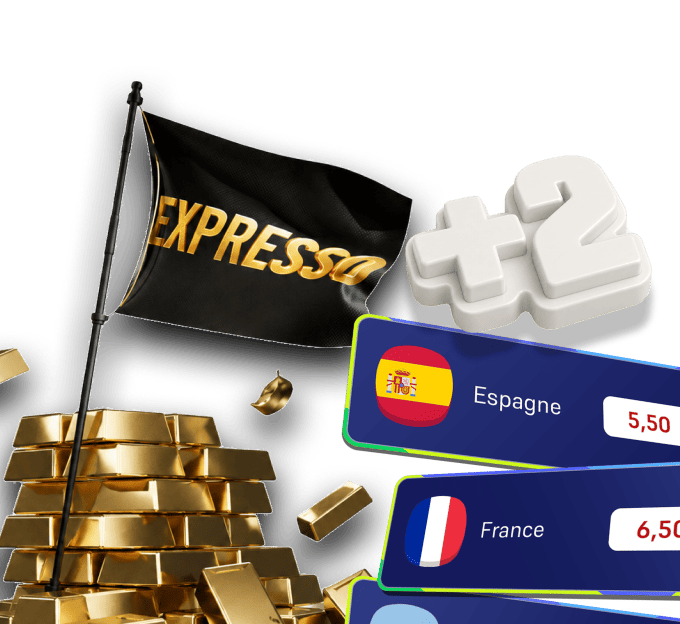 Gold bars, an Expresso flag and football betting odds cards