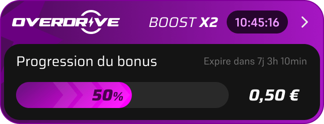 Overdrive boost x2 panel with the bonus progress bar at 50 percent
