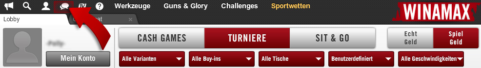 „WinaChat“-Icon in der Poker-Lobby