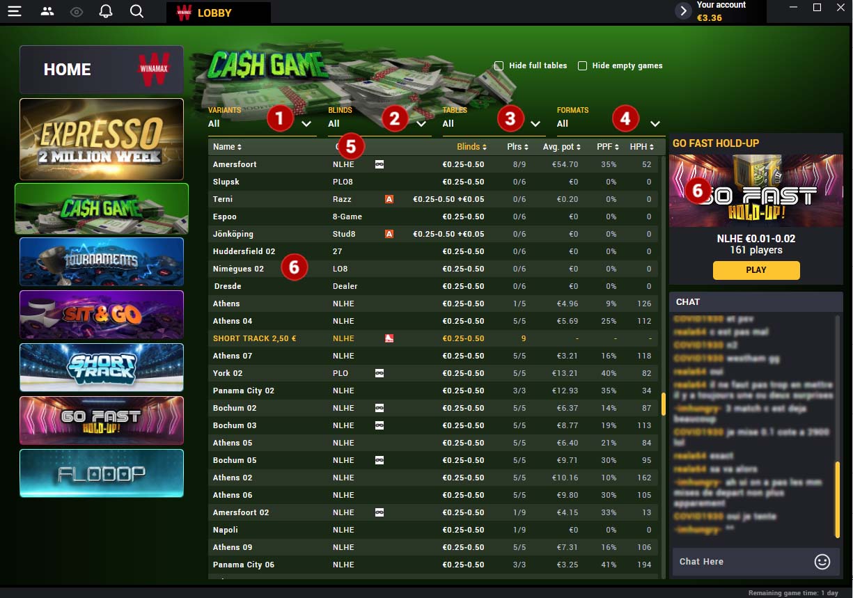 Winamax User Guide Cash Game Lobby Winamax