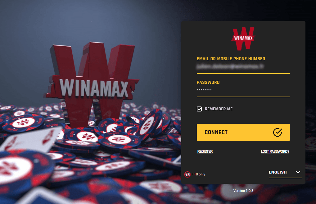 Winamax login screen